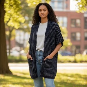 NWT Grey State Cotton Knit  Navy White  Sweater Cardigan with Pockets Sz 1 (S)